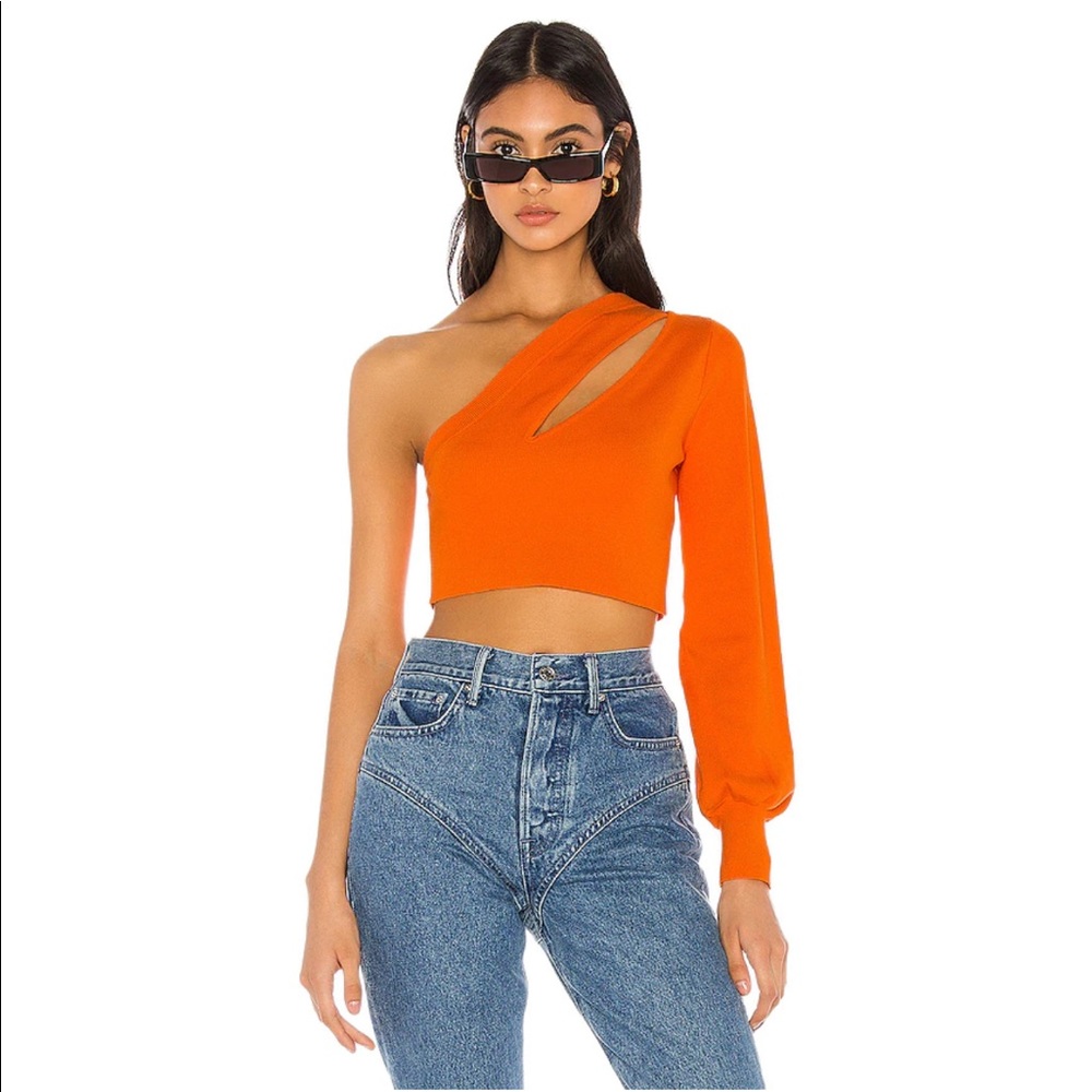 H:ours orange one shoulder lillian sweater